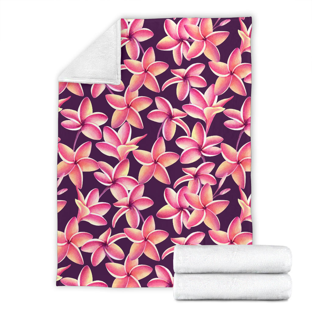 Purple Plumeria Pattern Print Design PM010 Fleece Blanket