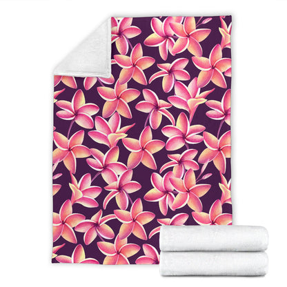 Purple Plumeria Pattern Print Design PM010 Fleece Blanket