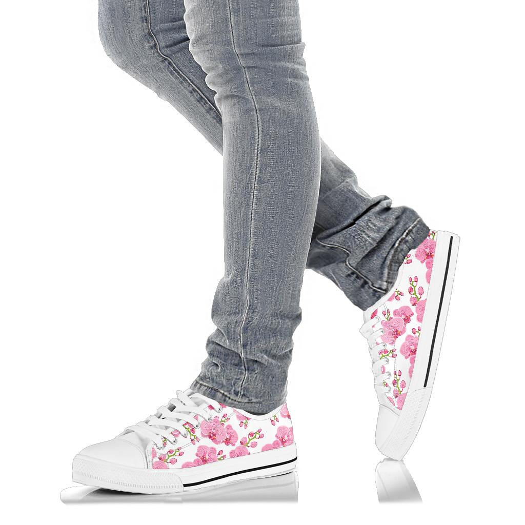 Orchid Pink Pattern Print Design OR07 White Bottom Low Top Shoes