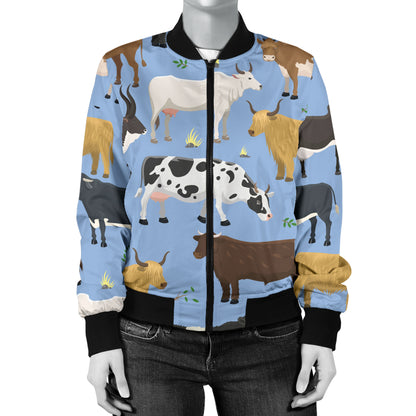 Cattle Pattern Print Design 02 Women's Bomber Jacket
