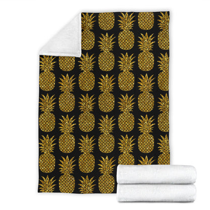 Gold Pineapple Pattern Print Design PP011 Fleece Blanket