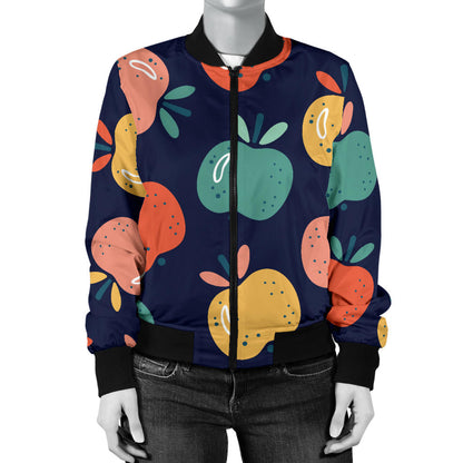 Apple Pattern Print Design AP09 Women Bomber Jacket