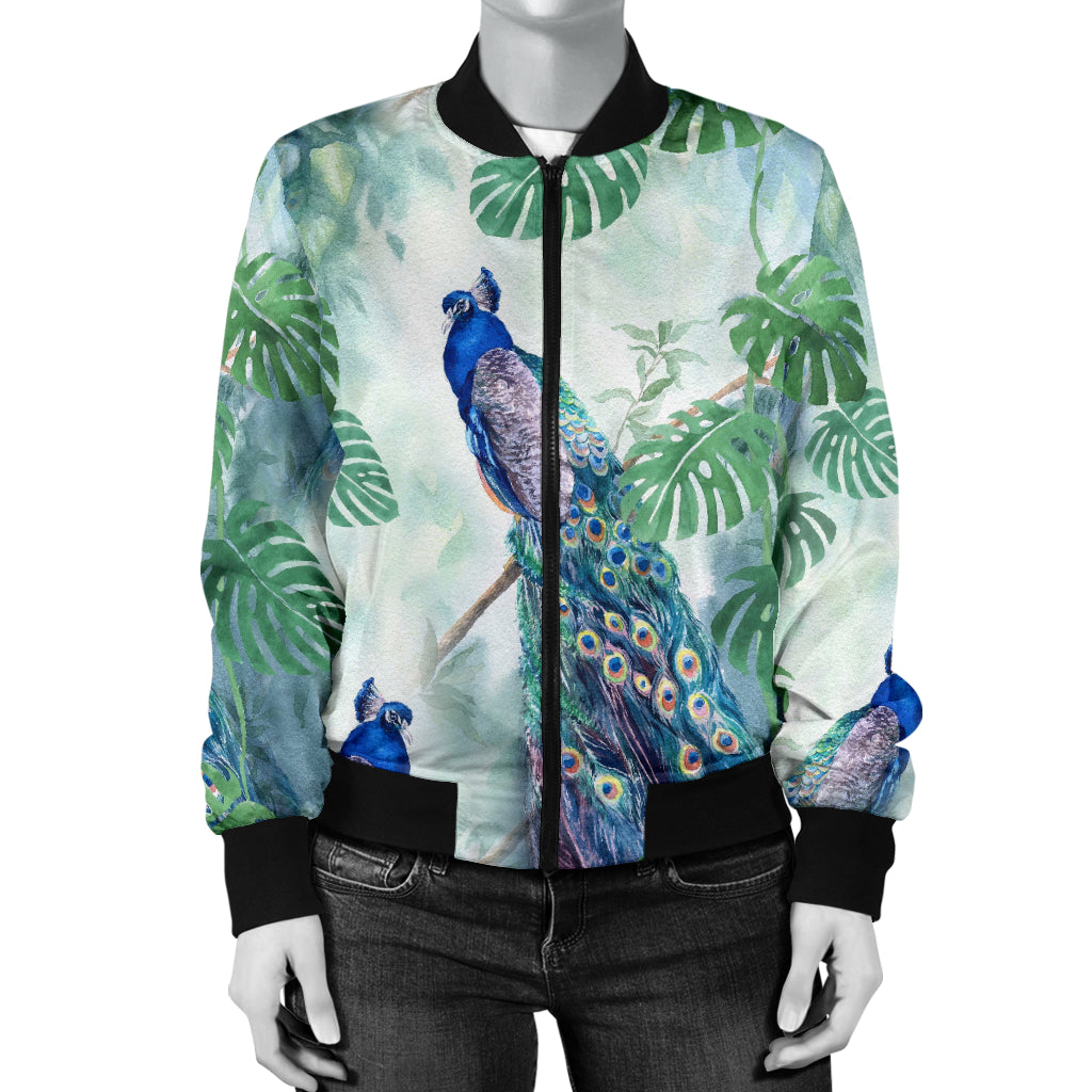 Peacock Pattern Print Design A02 Women's Bomber Jacket