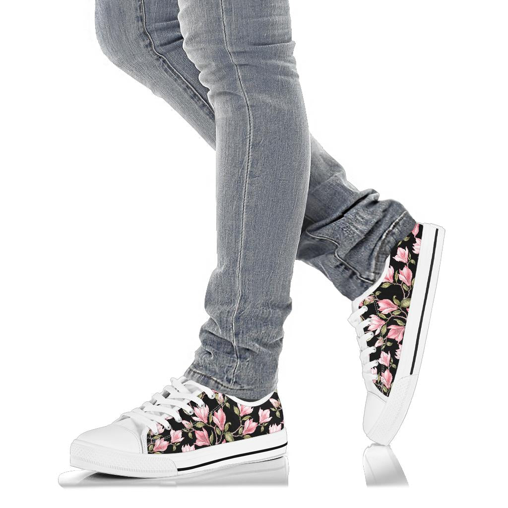 Magnolia Pattern Print Design MAG03 White Bottom Low Top Shoes