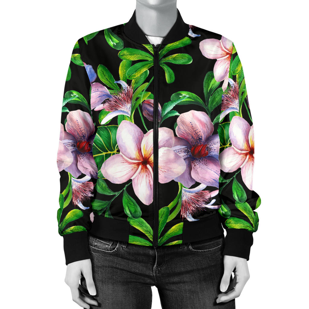Plumeria Pattern Print Design PM01 Women Bomber Jacket