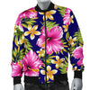 Pink Hibiscus Pattern Print Design HB027 Men Bomber Jacket