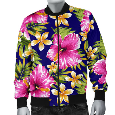 Pink Hibiscus Pattern Print Design HB027 Men Bomber Jacket