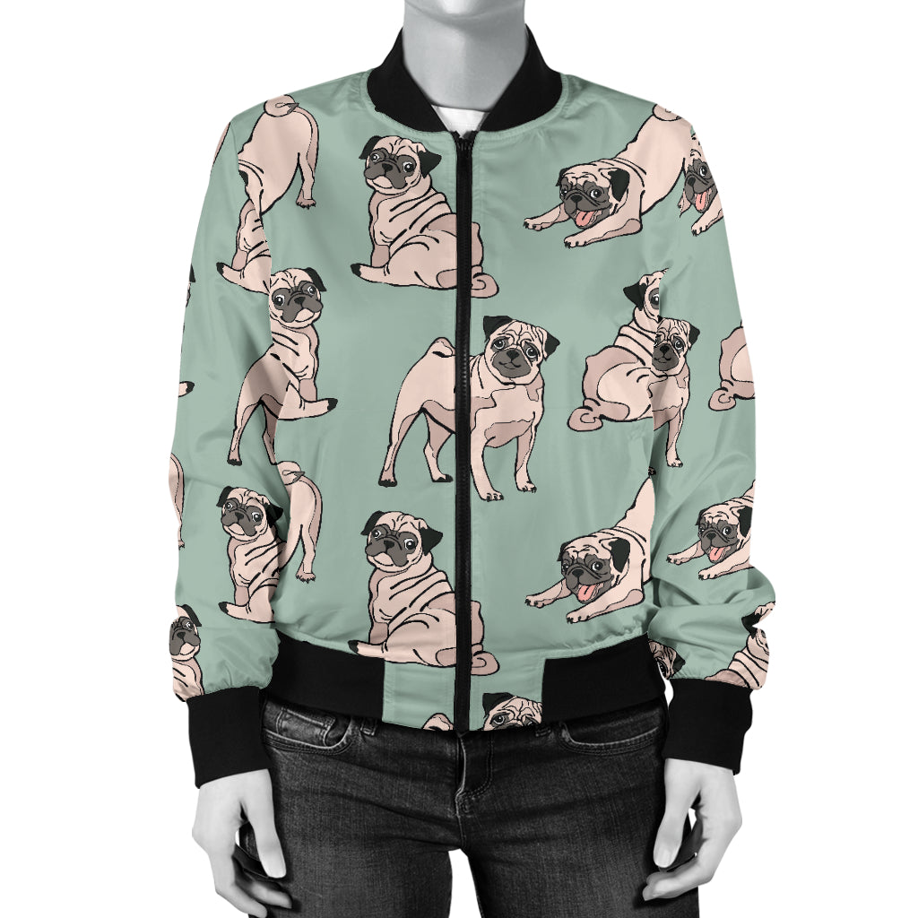 Pug Pattern Print Design A01 Women's Bomber Jacket