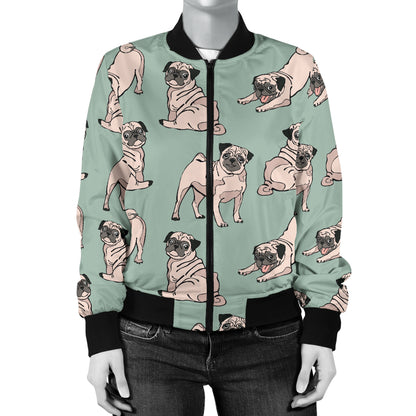 Pug Pattern Print Design A01 Women's Bomber Jacket