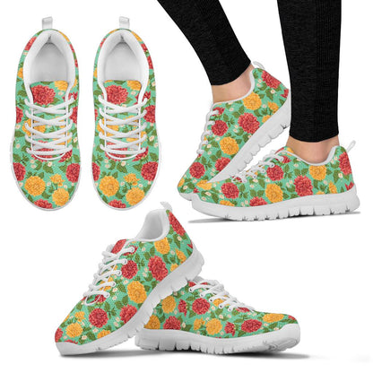 Dahlia Pattern Print Design DH011 Sneakers White Bottom Shoes