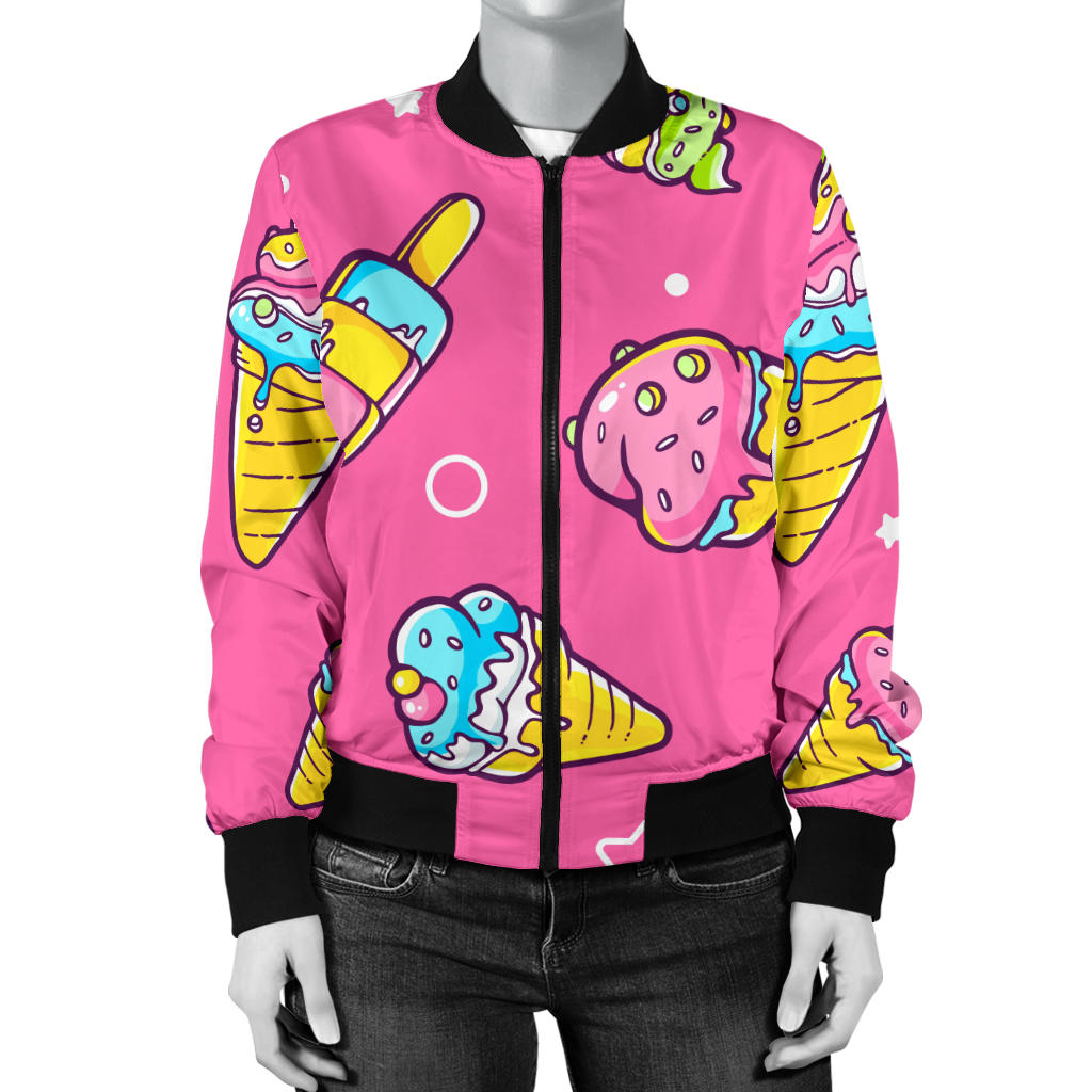 Ice Cream Pattern Print Design IC04 Women Bomber Jacket