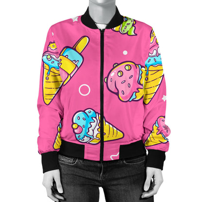 Ice Cream Pattern Print Design IC04 Women Bomber Jacket