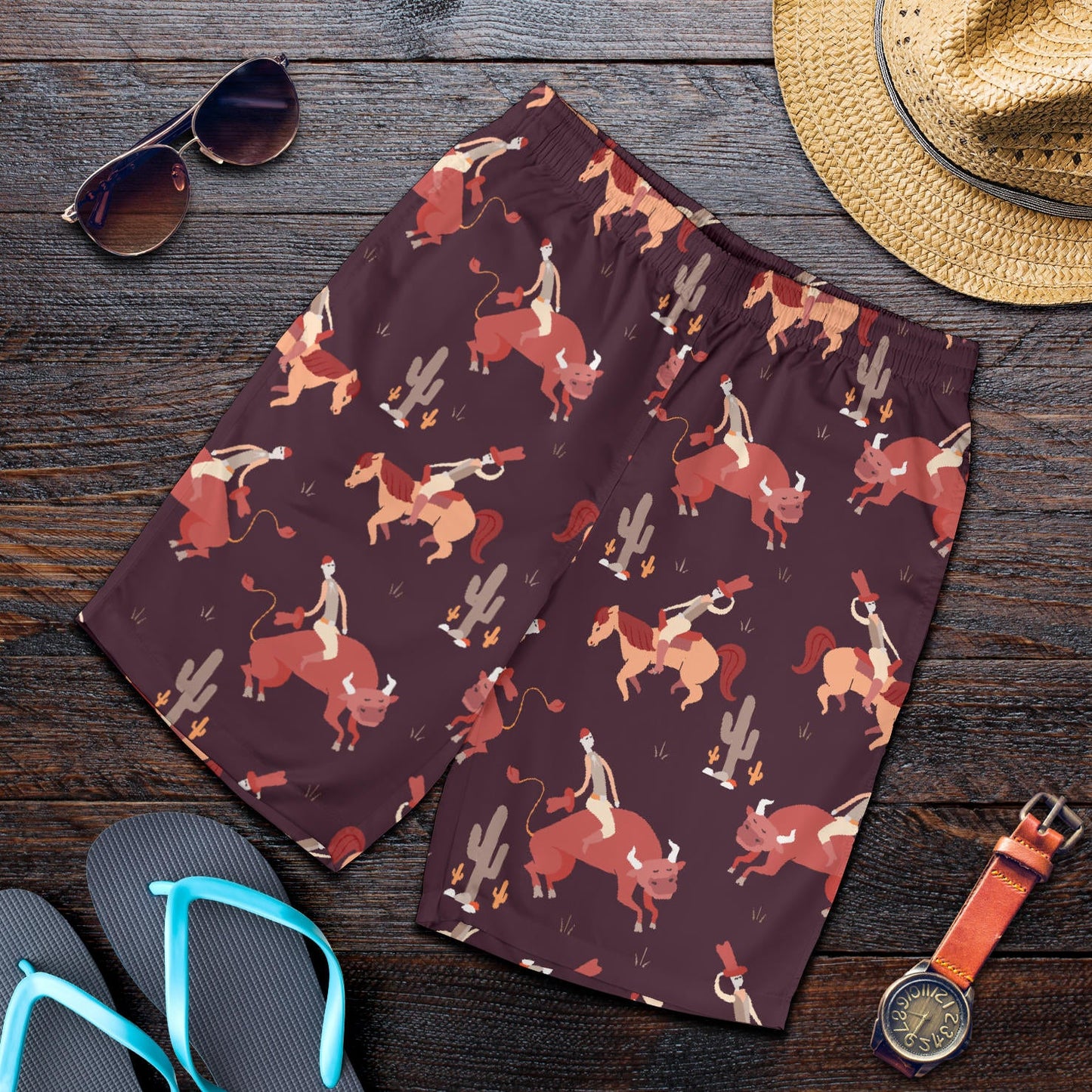 Rodeo Pattern Print Design A01 Mens Shorts