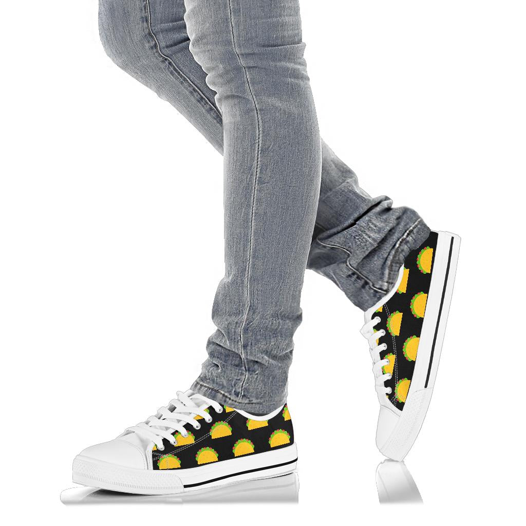 Taco Pattern Print Design TC06 White Bottom Low Top Shoes