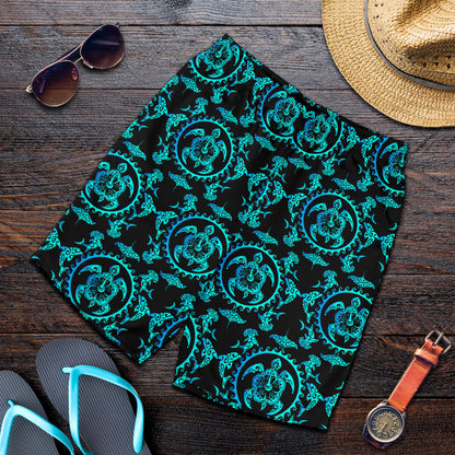 turquoise Tribal Sea Turtle Hawaiian Mens Shorts