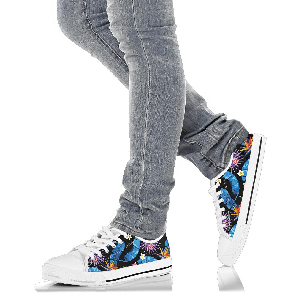 Tropical Flower Pattern Print Design TF018 White Bottom Low Top Shoes