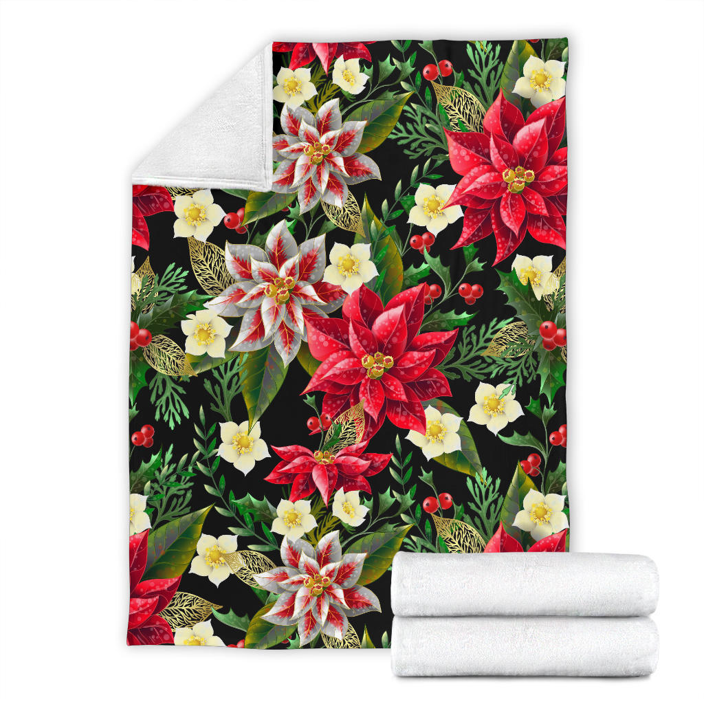 Poinsettia Pattern Print Design POT05 Fleece Blanket