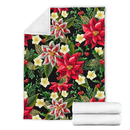 Poinsettia Pattern Print Design POT05 Fleece Blanket
