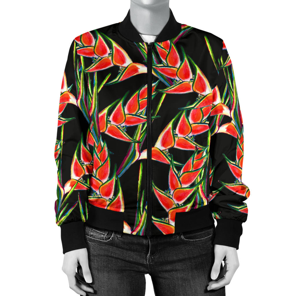 Heliconia Pattern Print Design HL010 Women Bomber Jacket