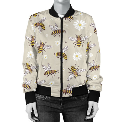 Bee Pattern Print Design 03 Women's Bomber Jacket