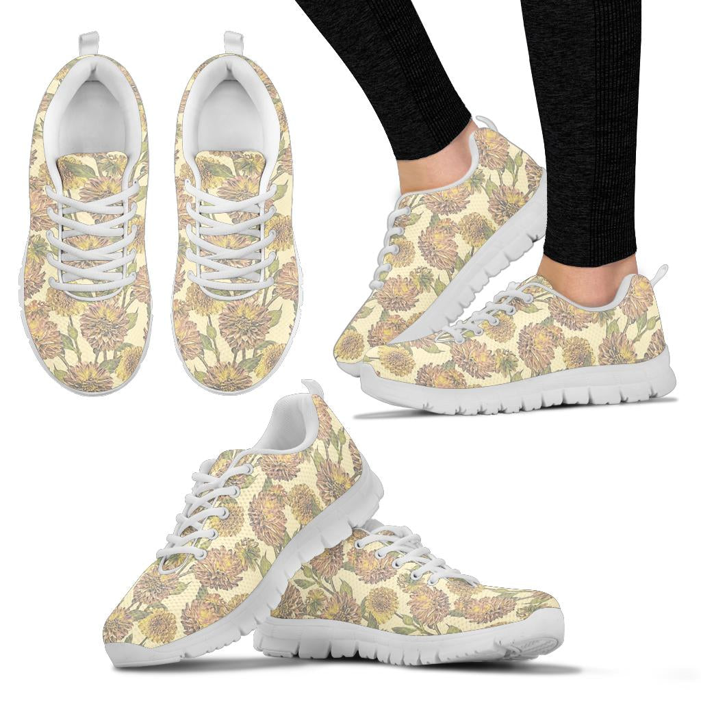 Dahlia Pattern Print Design DH09 Sneakers White Bottom Shoes