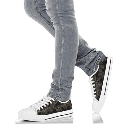Dahlia Pattern Print Design DH04 White Bottom Low Top Shoes