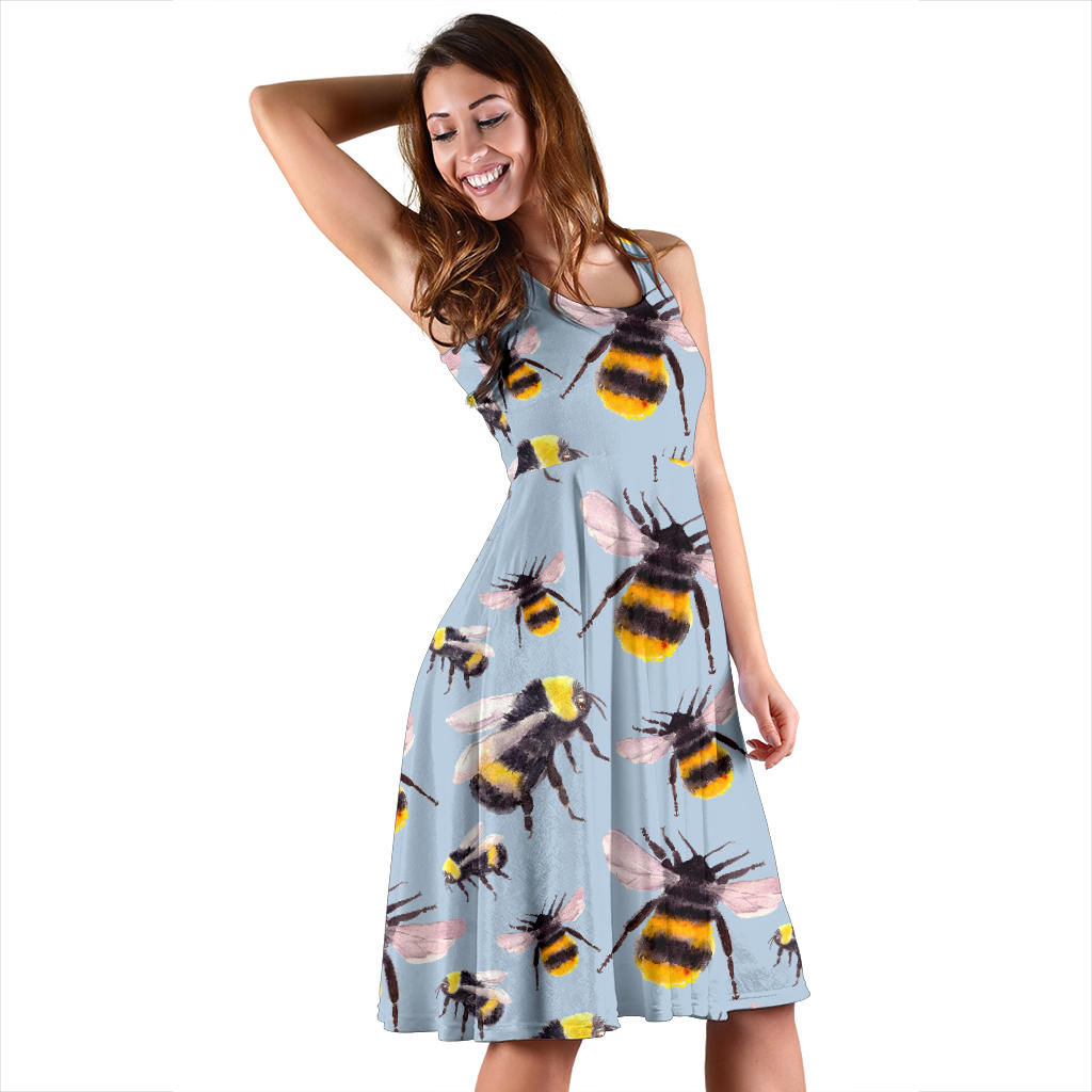 Bee Pattern Print Design BEE08 Midi Dress