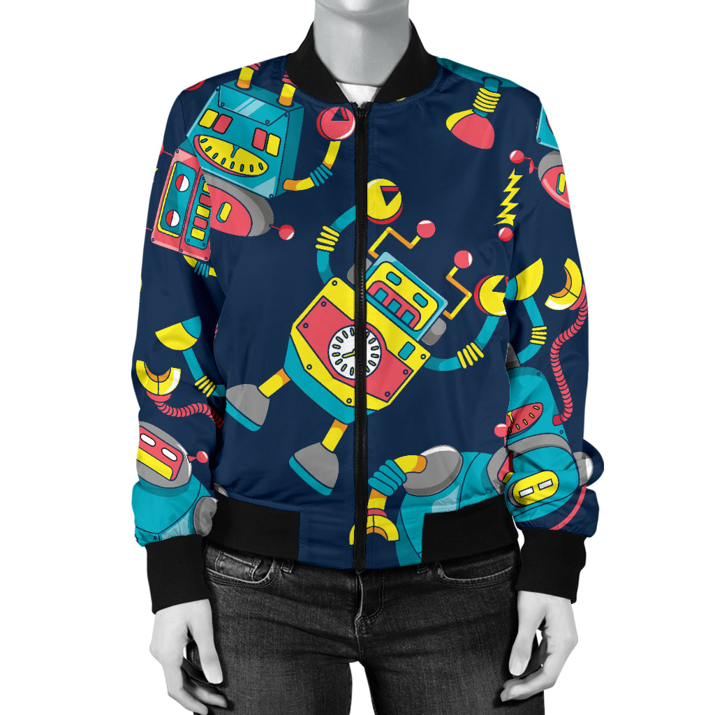 Robot Pattern Print Design A05 Women's Bomber Jacket