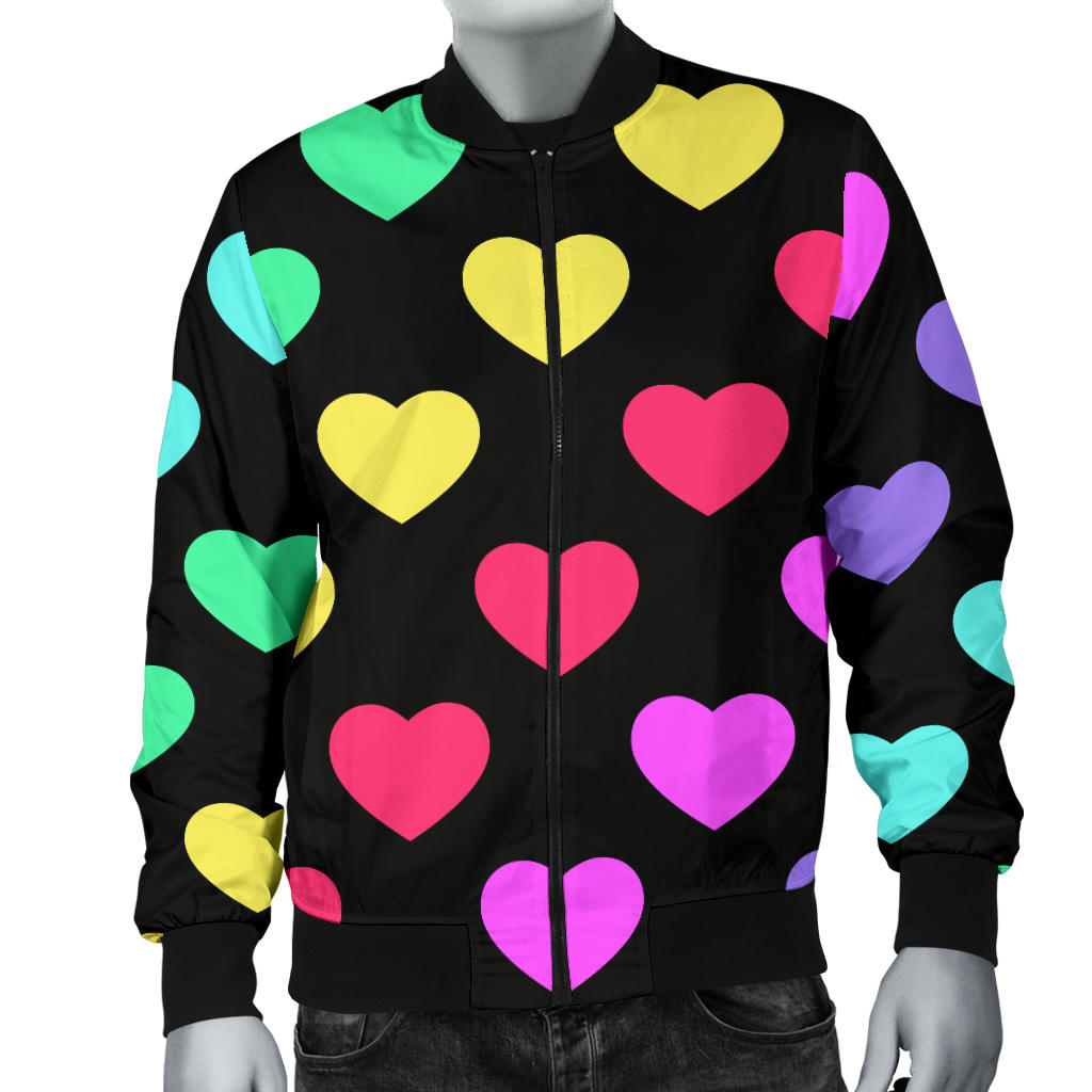 Heart Rainbow Pattern Print Design HE02 Men Bomber Jacket