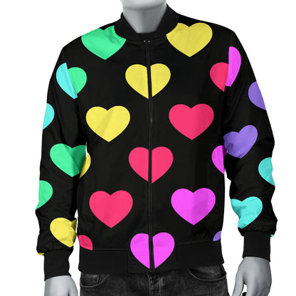 Heart Rainbow Pattern Print Design HE02 Men Bomber Jacket