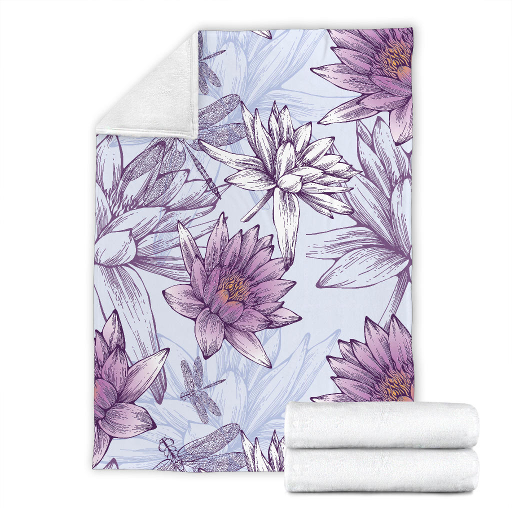 Water Lily Pattern Print Design WL01 Fleece Blanket