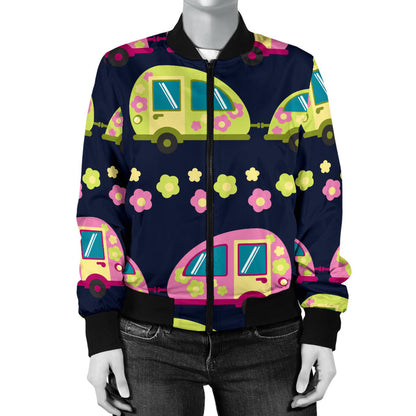 Camper Cute Camping Design No 3 Print Women Bomber Jacket