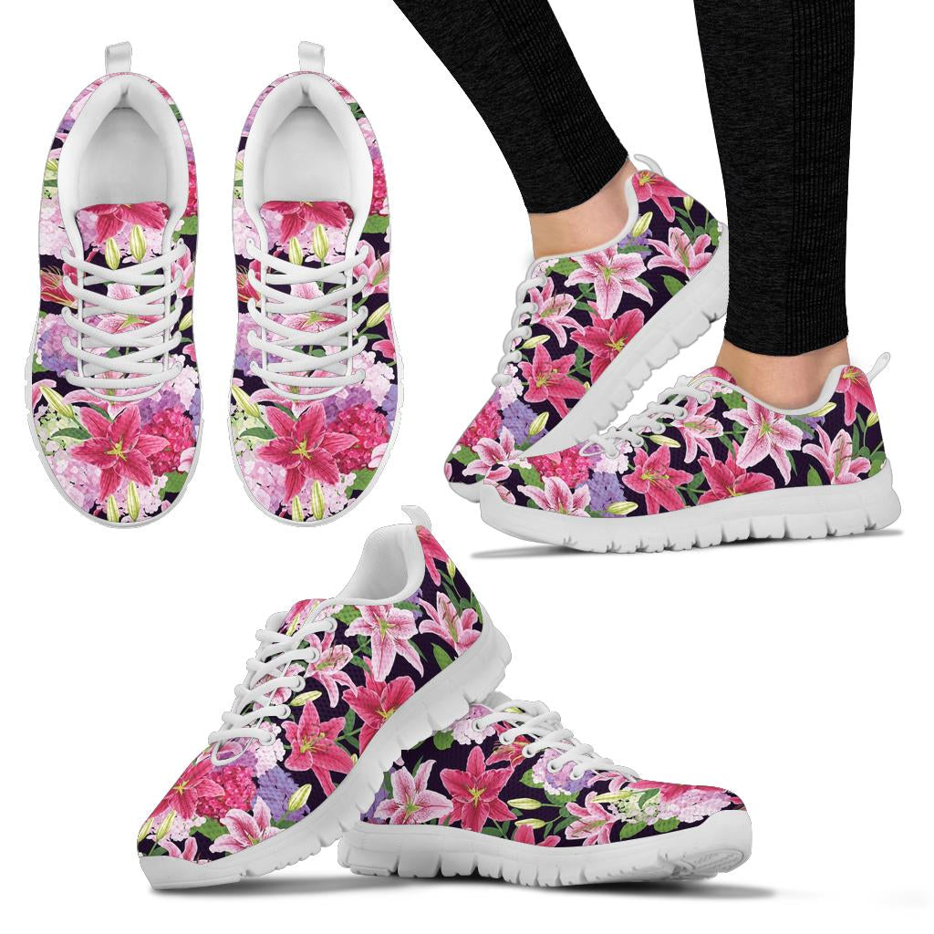 Lily Pattern Print Design LY017 Sneakers White Bottom Shoes