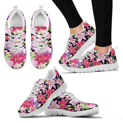 Lily Pattern Print Design LY017 Sneakers White Bottom Shoes