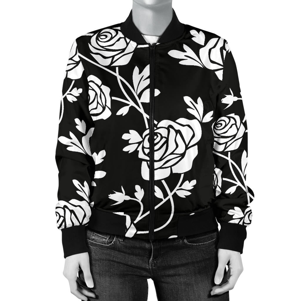 Rose Pattern Print Design RO013 Women Bomber Jacket