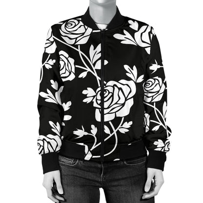 Rose Pattern Print Design RO013 Women Bomber Jacket