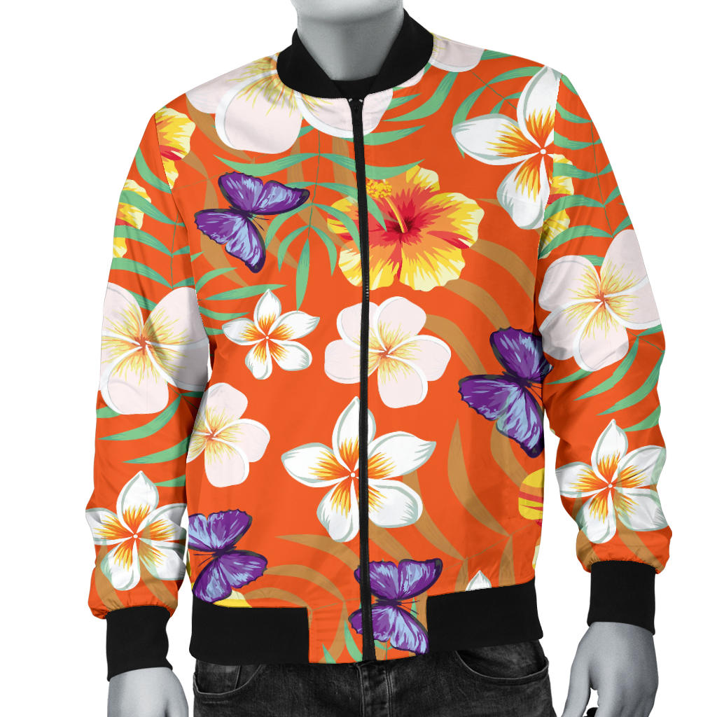 Tropical Flower Pattern Print Design TF027 Men Bomber Jacket