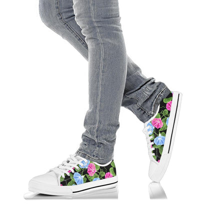 Morning Glory Pattern Print Design MG04 White Bottom Low Top Shoes