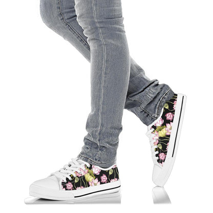 Water Lily Pattern Print Design WL06 White Bottom Low Top Shoes