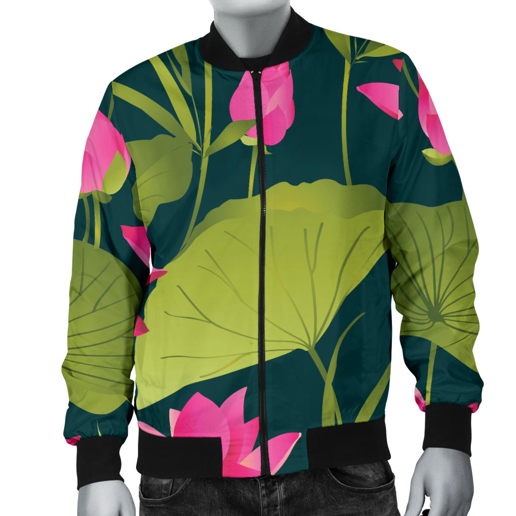 Water Lily Pattern Print Design WL09 Men Bomber Jacket