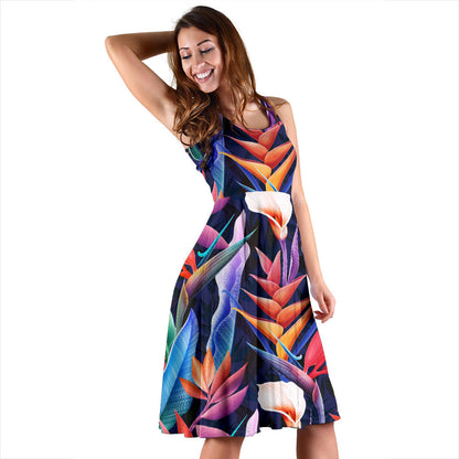 Tropical Flower Pattern Print Design TF023 Midi Dress