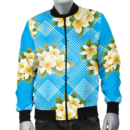 Yellow Plumeria Design Print Pattern Men Bomber Jacket