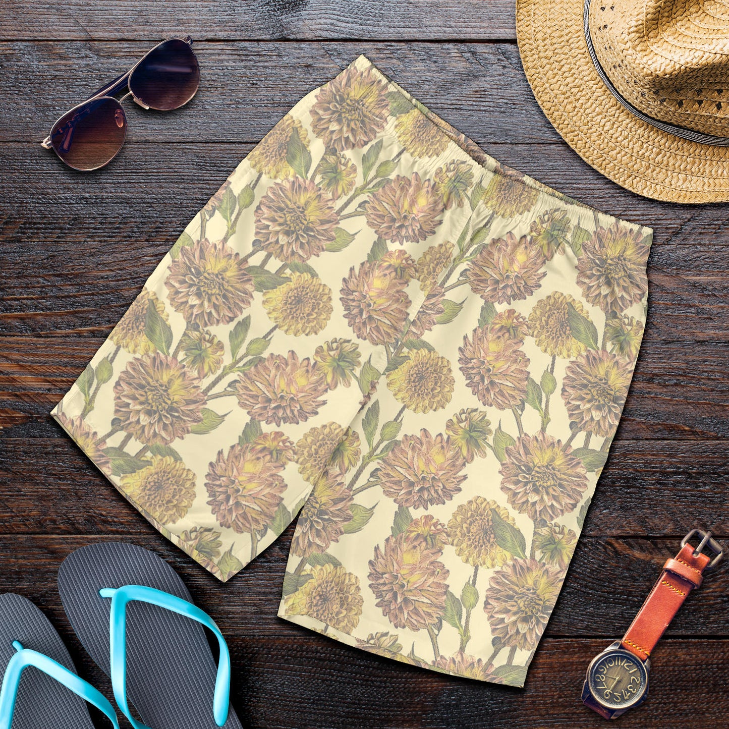 Dahlia Pattern Print Design DH09 Mens Shorts