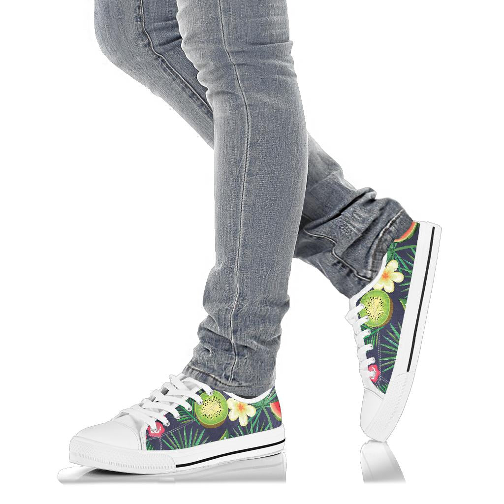 Tropical Fruits Pattern Print Design TF05 White Bottom Low Top Shoes