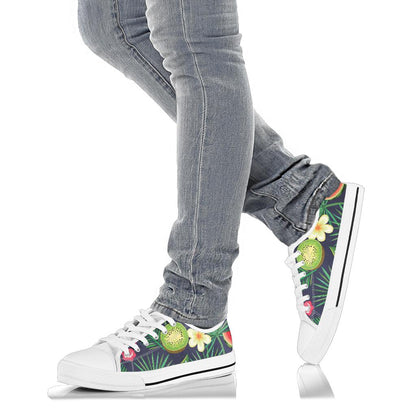 Tropical Fruits Pattern Print Design TF05 White Bottom Low Top Shoes