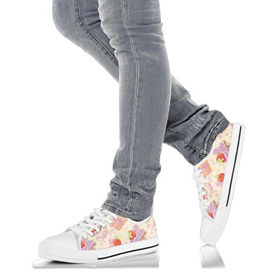 Strawberry Pink CupCake White Bottom Low Top Shoes