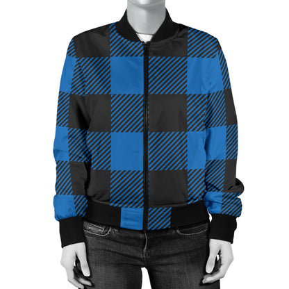 Buffalo check Blue Pattern Print Design 03 Women's Bomber Jacket