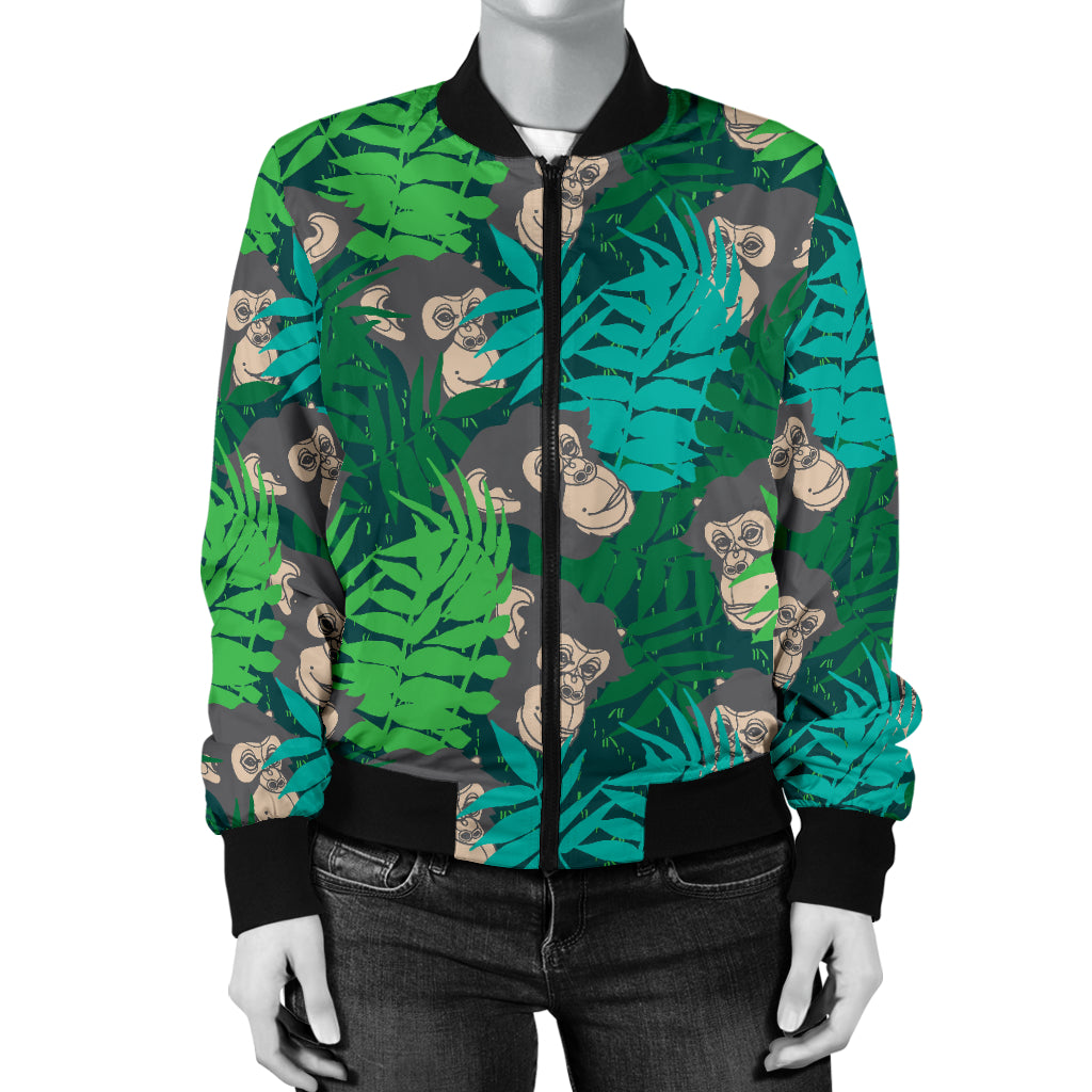 Chimpanzee Pattern Print Design 01 Women's Bomber Jacket