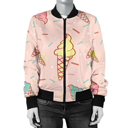 Ice Cream Pattern Print Design 02 Women's Bomber Jacket