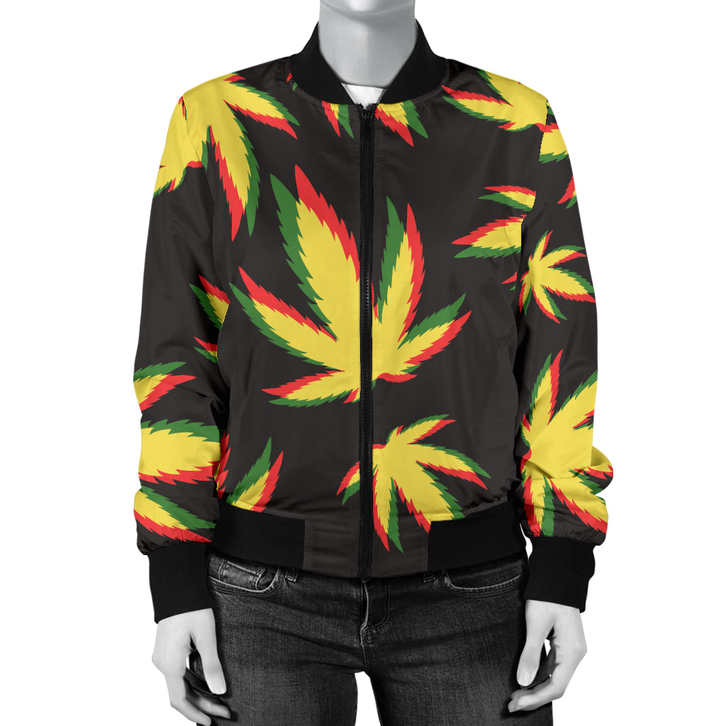 Pot Leaf Pattern Print Design A02 Women's Bomber Jacket